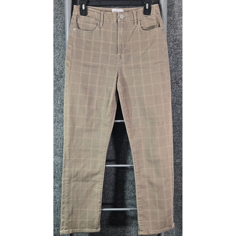 FRAME Le High Straight Nectarine Plaid Jeans High Rise Tan Orange 27x27 LSHST403